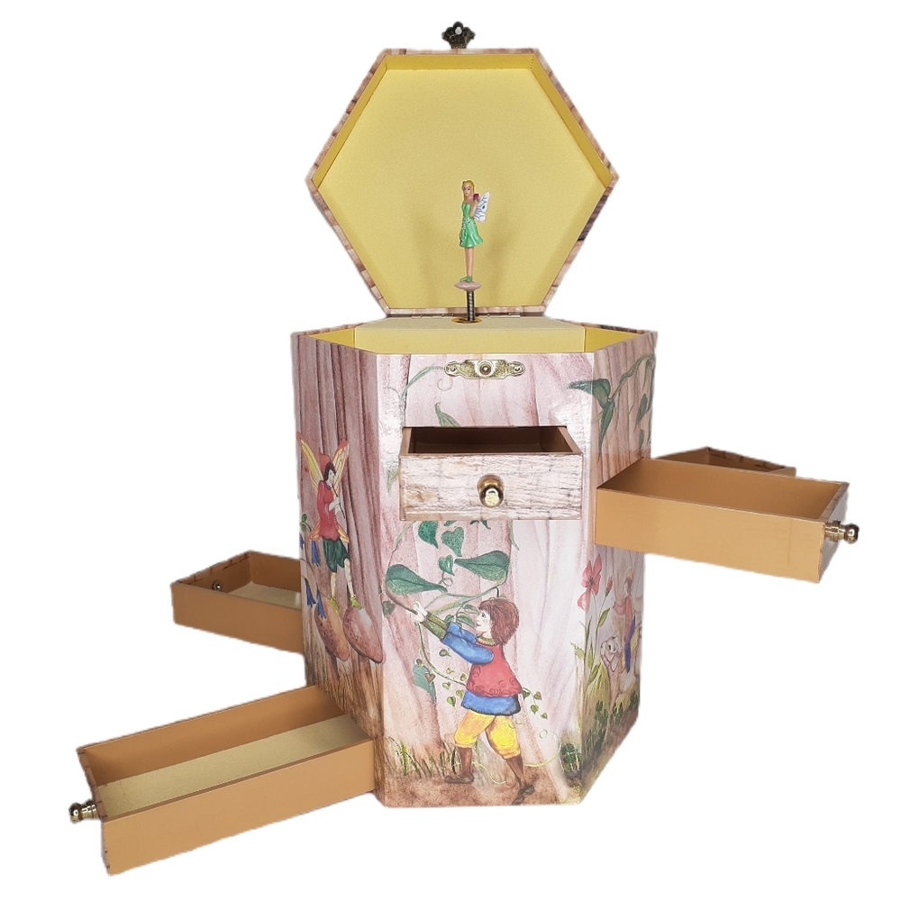 Hinged Top Fairy Princess 6 Drawer Jewelry Box